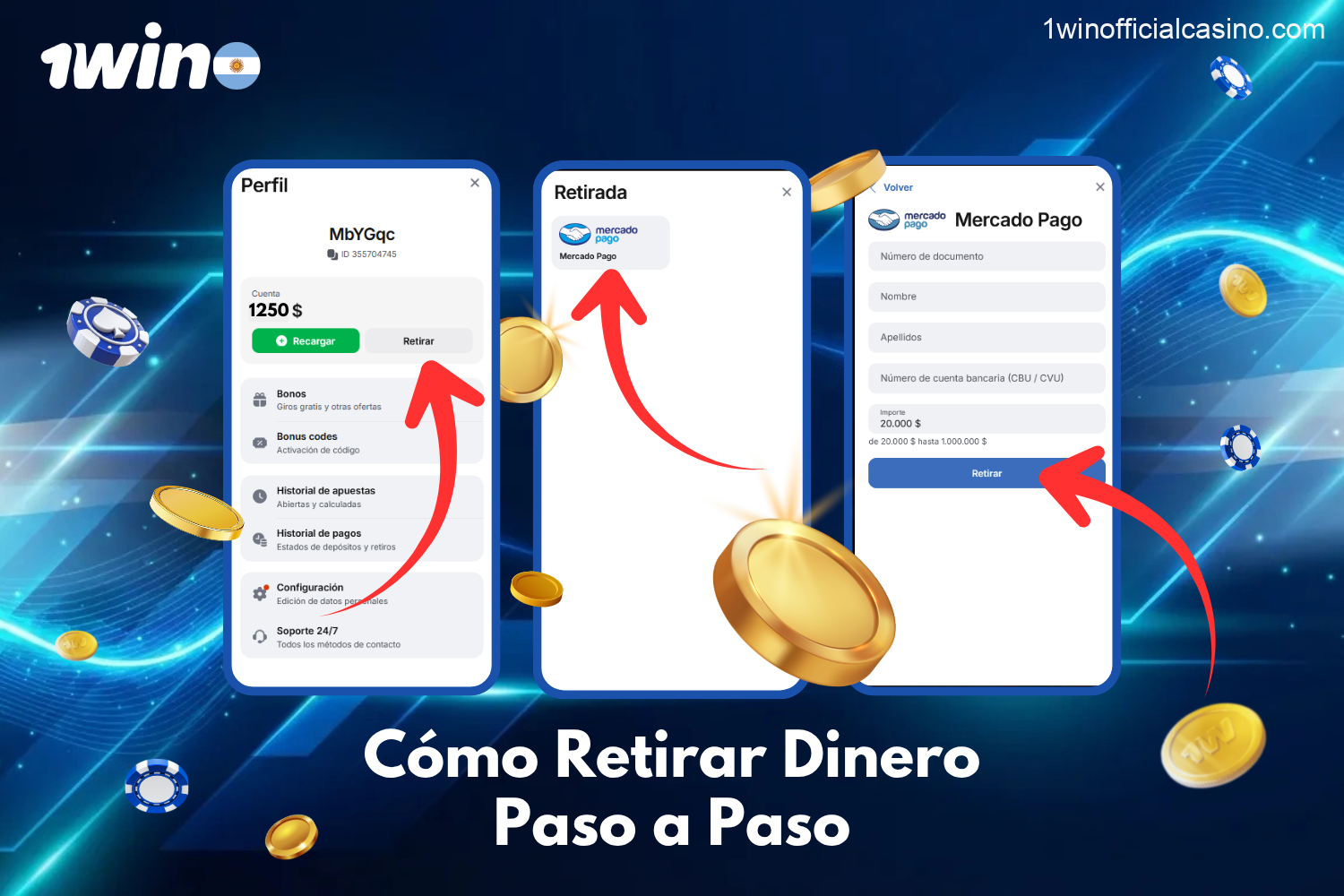 Introducción a los retiros en 1Win Argentina con información sobre métodos disponibles, tiempos de pago y verificación.