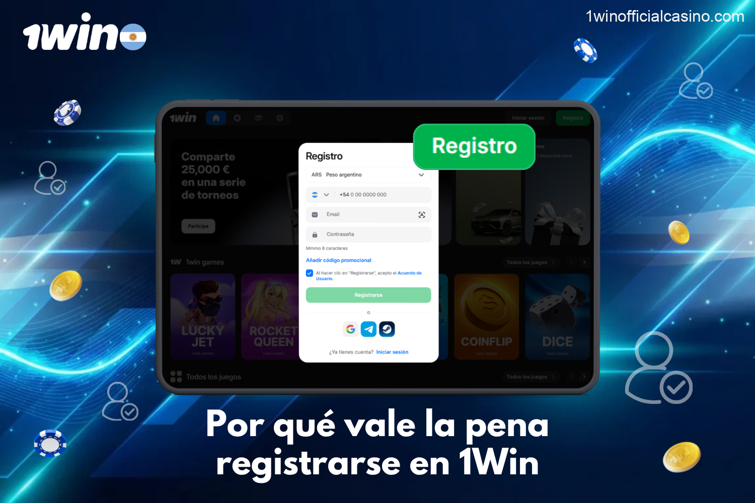 Ventajas de registrarse en 1Win Argentina, incluyendo acceso a bonos, apuestas deportivas, casino online y funciones móviles.
