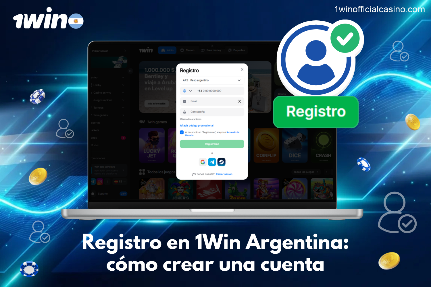 Registro en 1Win Argentina desde dispositivos móviles con formulario optimizado, acceso rápido y creación de cuenta desde celular.